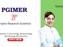 Scientist Vacancy at PGIMER, Chandigarh. Life Sciences Candidates, Apply Now. Project Research Scientist Position.