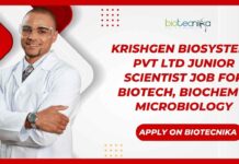 Junior Scientist Job Openings at Krishgen Biosystems 