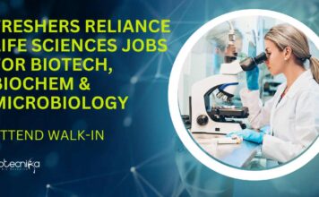 Freshers Reliance Life Sciences Jobs For Biotech, Biochem & Microbiology – Attend Walk-In Freshers Biotechnology Jobs, Freshers Microbiology Jobs, Freshers Biochemistry Jobs at Reliance
