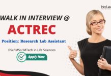 Life Science Job at ACTREC – Walk In Interview @ ACTREC Recruitment 2025 Life Science Jobs: ACTREC Recruitment 2025 - Seeking Research Lab Assistant | BSc/ MSc/ MTech in Life Sciences | Life Science Career