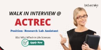 Life Science Job at ACTREC – Walk In Interview @ ACTREC Recruitment 2025 Life Science Jobs: ACTREC Recruitment 2025 - Seeking Research Lab Assistant | BSc/ MSc/ MTech in Life Sciences | Life Science Career