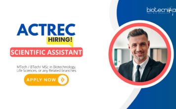 ACTREC Recruitment – Walk In Interview for Life Science Candidates ACTREC Recruitment: Walk In Interview for the Scientific Assistant Position | MSc/BTech/ MTech in Biotechnology or any Life Science Branches
