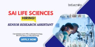 Life Science Jobs: Sai Life Sciences is Hiring a Senior Research Assistant | Masters in Life Sciences Can Apply Now | Research Assistant Jobs