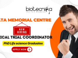 Tata Memorial Centre Trial Coordinator recruitment for research jobs and biotechnology jobs