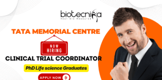 Tata Memorial Centre Trial Coordinator recruitment for research jobs and biotechnology jobs