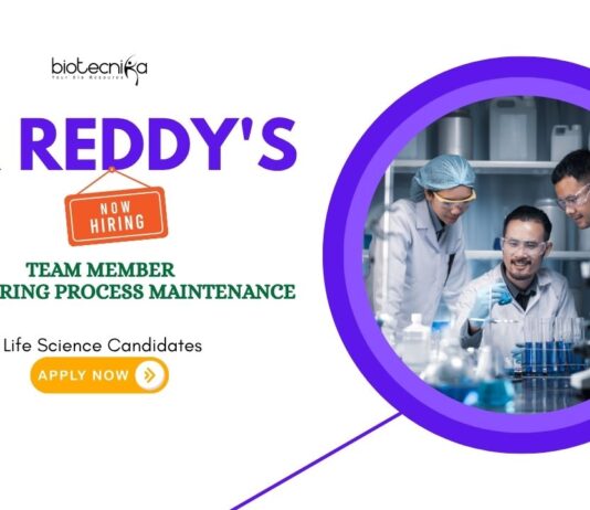 Life Science Jobs: Dr Reddy's Laboratories is Hiring a Team Member | Life Science Candidates Apply Now for Dr Reddy's Career
