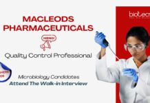 Quality Control Job at Macleods Pharmaceuticals. Microbiology Candidates, Apply Now. Attend the Walk-in Interview.