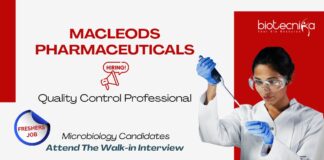 Quality Control Job at Macleods Pharmaceuticals. Microbiology Candidates, Apply Now. Attend the Walk-in Interview.