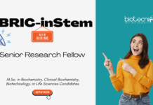 Senior Research Fellow Opportunity at inStem. M.Sc. in Biochemistry, Clinical Biochemistry, Biotechnology, or Life Sciences, Apply Now.