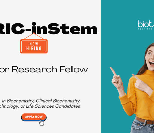 Senior Research Fellow Opportunity at inStem. M.Sc. in Biochemistry, Clinical Biochemistry, Biotechnology, or Life Sciences, Apply Now.