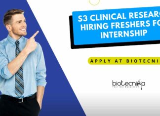 Freshers Clinical Research Internship at S3 Clinical Research, Apply on Biotecnika