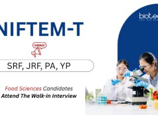 Research Jobs at NIFTEM-T. SRF, JRF, Project Assistant & Young Professional posts in food science research. Attend The Walk-in Interview.