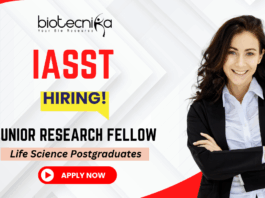 IASST junior research fellow recruitment 2026 for research jobs and life science jobs