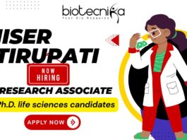 IISER Tirupati Research Associate-I JRF vacancy for life science jobs