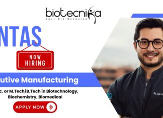 Biotechnology jobs at Intas Pharmaceuticals – Executive Manufacturing role for life science jobs seekers and INTAS career aspirants