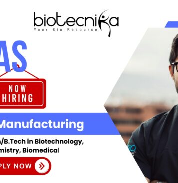 Biotechnology jobs at Intas Pharmaceuticals – Executive Manufacturing role for life science jobs seekers and INTAS career aspirants