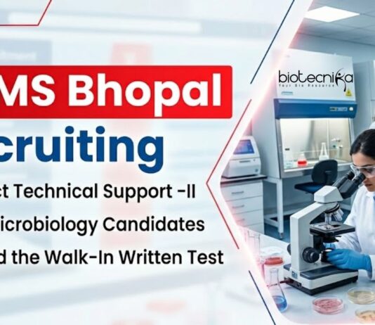 AIIMS Bhopal Recruitment 2026 for Microbiology Jobs under an ICMR project. Apply for research jobs via walk-in written test.