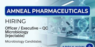 Amneal is Hiring Officer/Executive QC Microbiology Professionals. Apply Now for this Microbiology Job to Grow your Amneal Career.
