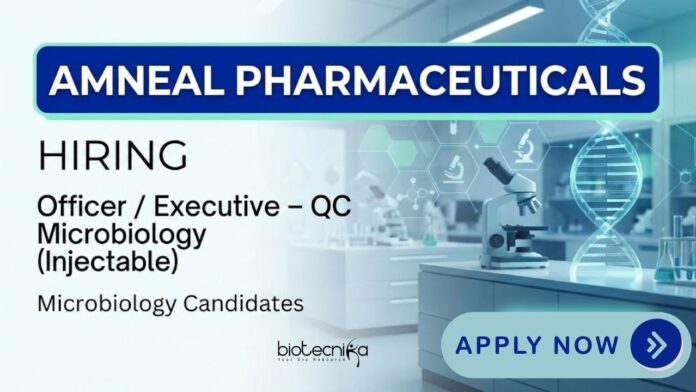 Amneal is Hiring Officer/Executive QC Microbiology Professionals. Apply Now for this Microbiology Job to Grow your Amneal Career.