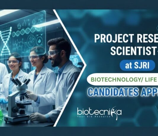 Research Jobs: SJRI Recruitment for Life Science Candidates with a Pay of Rs.72,800 /- pm. Apply Now for a rewarding Biotech Job