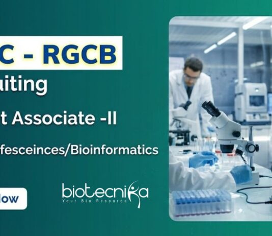 RGCB Recruitment: Life Science Candidates Apply Now for Project Positions RGCB recruitment 2025 for Project Associate-II. Apply for Bioinformatics Jobs in Life Science Research under BIRAC Project.