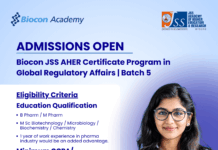 Biocon JSS AHER Certificate Program in Global Regulatory Affairs Batch 5 Admissions Open! Biocon JSS AHER Certificate Program in Global Regulatory Affairs