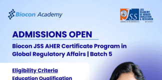 Biocon JSS AHER Certificate Program in Global Regulatory Affairs