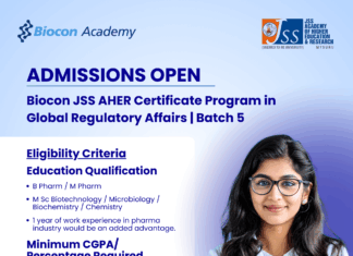 Biocon JSS AHER Certificate Program in Global Regulatory Affairs