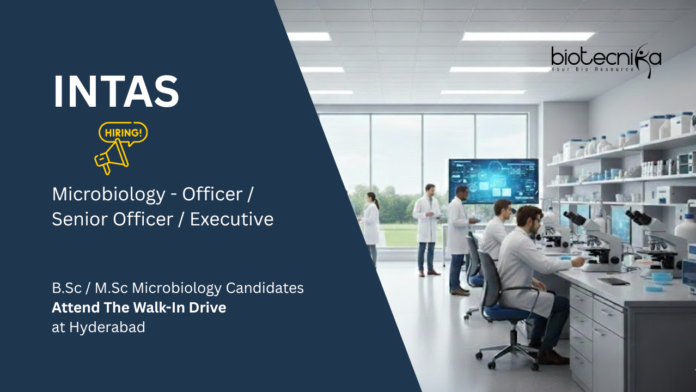 Microbiology Jobs at INTAS. BSc or MSc Microbiology Candidates, Attend The Walk In Interview Drive at Hyderabad.