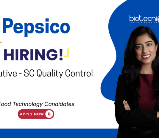 Quality Control Job at Pepsico, for Food Technology Candidates. Online QC, oil analysis (FFA, OV), GMP/GLP compliance, and HACCP/AIB audits.
