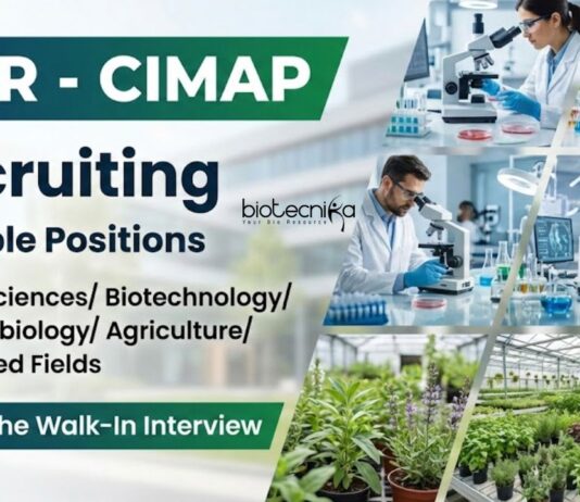 CSIR CIMAP recruitment 2025 offers Walk-in Research Jobs for Life Science Candidates. Build a Strong Career in Life Science at CSIR-CIMAP.
