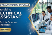 CUP Recruitment opens for Technical Assistant Jobs | Life Science Jobs Technical Assistant Jobs at Central University of Punjab under CUP Recruitment for Life Science Graduates