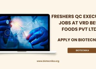 Freshers QC Executive Jobs at VRD Best Foods Pvt Ltd – Apply on Biotecnika Freshers QC Executive Jobs at VRD Best Foods, Apply on Biotecnika