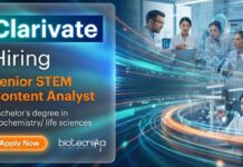 Biochemistry Jobs at Clarivate – Apply Now Apply for Biochemistry Jobs at Clarivate. Explore Life Science Jobs as a Senior STEM Content Analyst in Systems Biology with global exposure.
