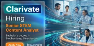 Biochemistry Jobs at Clarivate – Apply Now Apply for Biochemistry Jobs at Clarivate. Explore Life Science Jobs as a Senior STEM Content Analyst in Systems Biology with global exposure.