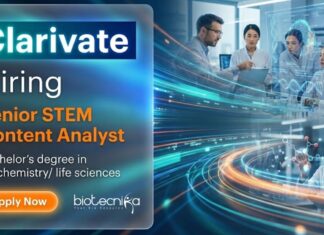 Biochemistry Jobs at Clarivate – Apply Now Apply for Biochemistry Jobs at Clarivate. Explore Life Science Jobs as a Senior STEM Content Analyst in Systems Biology with global exposure.