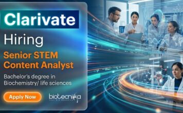 Biochemistry Jobs at Clarivate – Apply Now Apply for Biochemistry Jobs at Clarivate. Explore Life Science Jobs as a Senior STEM Content Analyst in Systems Biology with global exposure.