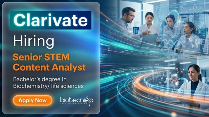 Clarivate Apply for Biochemistry Jobs at Clarivate. Explore Life Science Jobs as a Senior STEM Content Analyst in Systems Biology with global exposure.