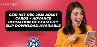CSIR NET Dec 2025 Admit Cards Download + Advance Intimation of Exam City Slip Download Available