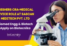 Freshers CRA-Medical Device Role at Sascan Meditech Pvt. Ltd. – Biomed Engg & Biotech Apply on Biotecnika Freshers CRA Job Openings at Sascan Meditech Pvt. Ltd.