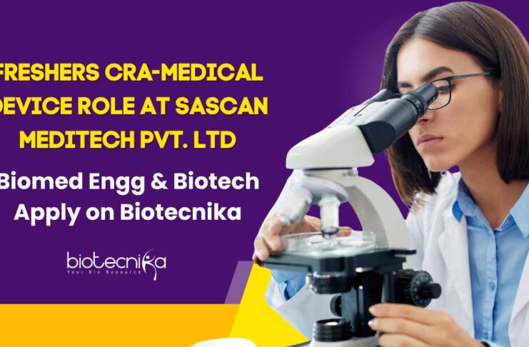 Freshers CRA-Medical Device Role at Sascan Meditech Pvt. Ltd. – Biomed Engg & Biotech Apply on Biotecnika Freshers CRA Job Openings at Sascan Meditech Pvt. Ltd.