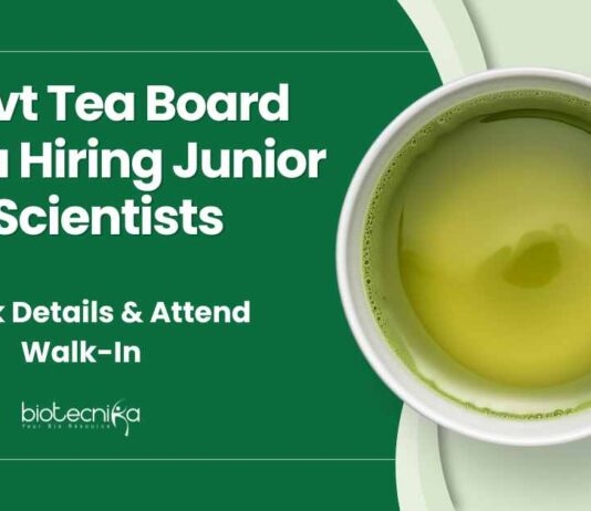 Govt Biochemistry Jobs 2025 | Tea Board India Jobs | Botany Jobs