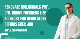 Freshers Life Science Regulatory Affairs Jobs at Renovate Biologicals