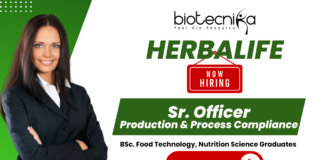 Herbalife hiring Sr. Officer, Production & Process Compliance | Food Technology Jobs Sr Officer Production & Process Compliance Herbalife – food technology jobs and life science jobs