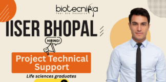 Research Assistant Job at IISER Bhopal – Project Technical Support IISER Bhopal research assistant job recruitment 2025 for biotechnology jobs candidates.