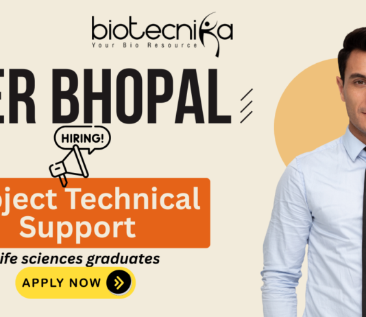 IISER Bhopal research assistant job recruitment 2025 for biotechnology jobs candidates.