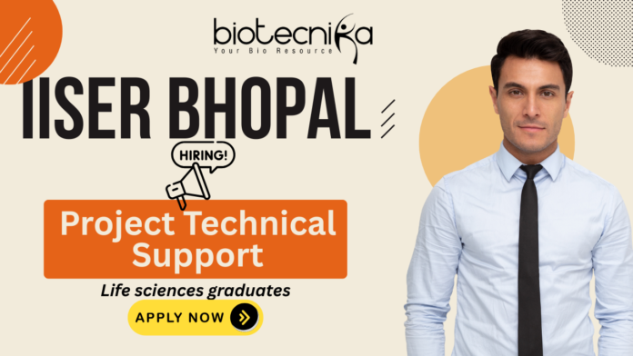 IISER Bhopal research assistant job recruitment 2025 for biotechnology jobs candidates.