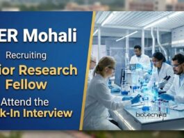 Junior Research Fellow Recruitment at IISER Mohali under a DBT-funded project. Apply for Biotech jobs through Walk-In Interview