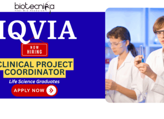Clinical project coordinator job at IQVIA Biotech for life science candidates