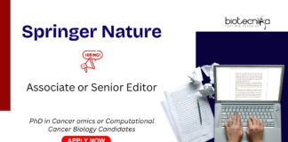 Scientific Communication Job at Springer Nature. PhD in Cancer Omics or Computational Cancer Biology. Candidates Apply Now for Senior Editor.